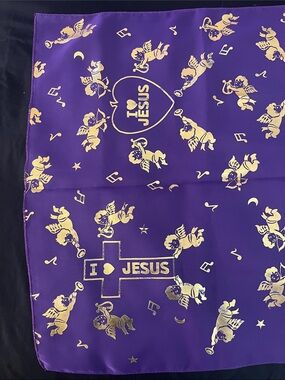 Purple Gold 'I ♥ Jesus' Angel Print Scarf